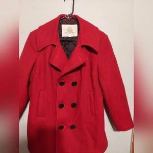 Vintage Red Pea Wool Coat Made in U.S.A Size Small Old Money Preppy Fidelity